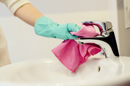 Detailed carpet care process in KT6 with cleaning equipment and prepared flooring