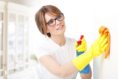 Carpet cleaning operative preparing safe equipment for a property clean