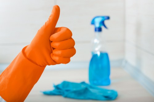 Domestic cleaner carrying out detailed cleaning in a KT6 house